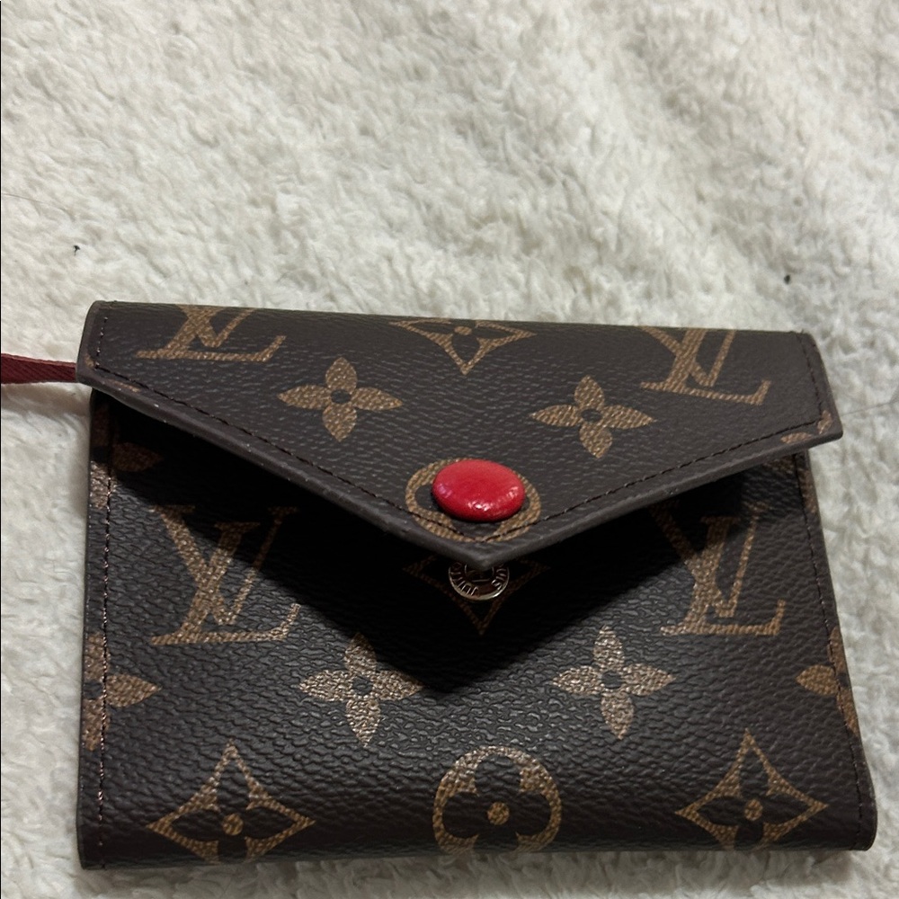 Louis Vuitton Monogram Compact Wallet in Brown with Red Snap